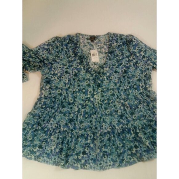 Oak Trellis Womens 3X Blue Floral Long Sleeve V-Neck Tunic Top New - Picture 6 of 16